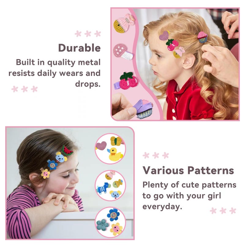 RIMOBUL 15 Pieces Girl Hair Clips Cute Barrettes Crocheted Hair Accessories Flower Fruit Animal Pattern Hair Clip Ice Cream Hair Clip for Girl,Heart Hairpins,Assorted Styles - Image 2